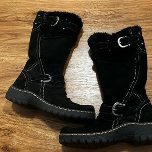 Bare Traps Bakari 6.5 Snow Boots Black Suede Faux Fur Zip Calf Water Resistant